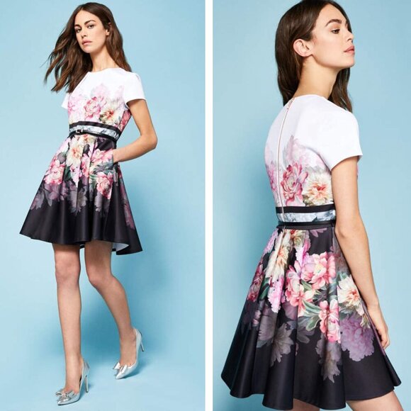 Ted Baker Valerey Painted Poise Border Skater Dress - 37296 - Picture 1 of 11